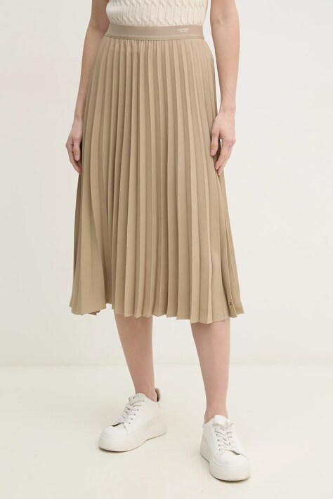 Tommy Hilfiger fustă culoarea bej, midi, evazați, WW0WW43886