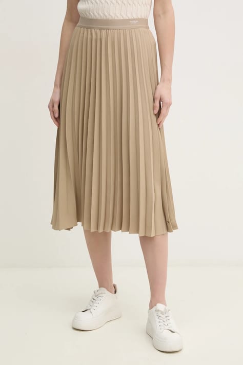 Sukňa Tommy Hilfiger béžová farba, midi, áčkový strih, WW0WW43886