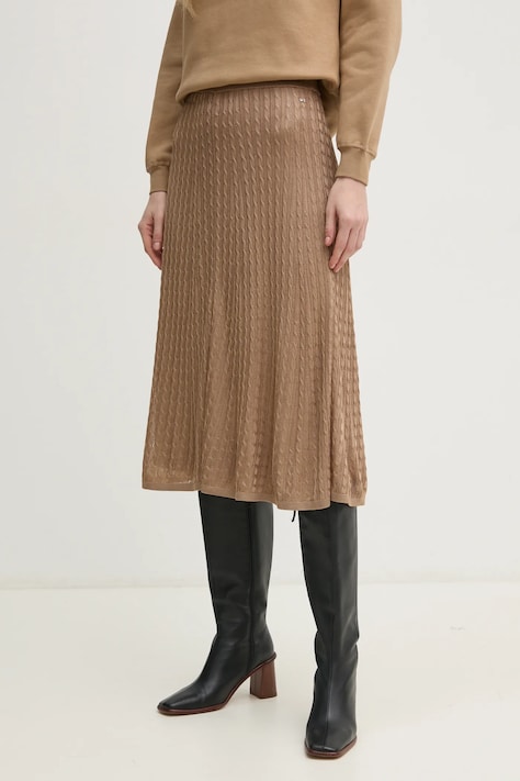 Tommy Hilfiger spódnica kolor beżowy midi rozkloszowana WW0WW44006