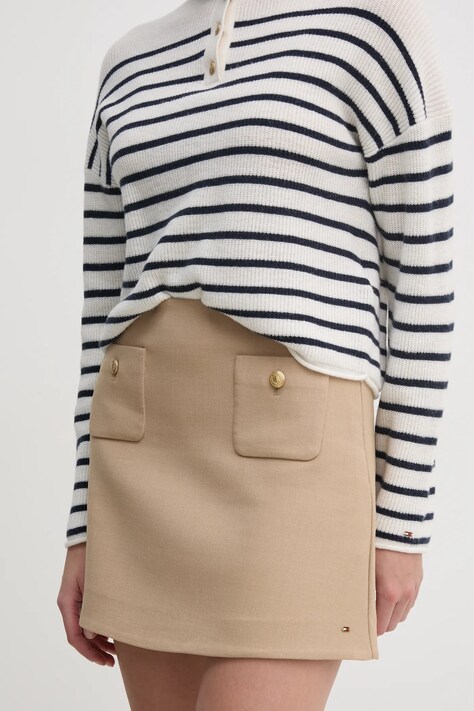 Юбка Tommy Hilfiger цвет бежевый mini расклешённая WW0WW44994