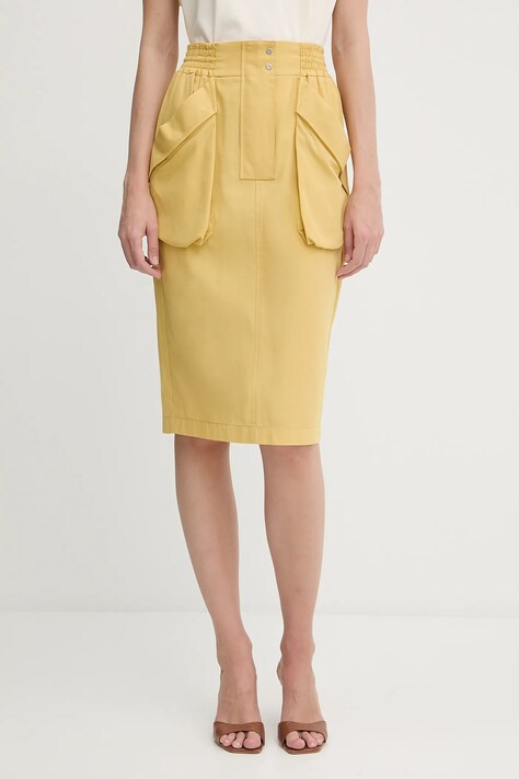 Pinko fustă din bumbac culoarea galben, midi, drept, 104703 A2ER
