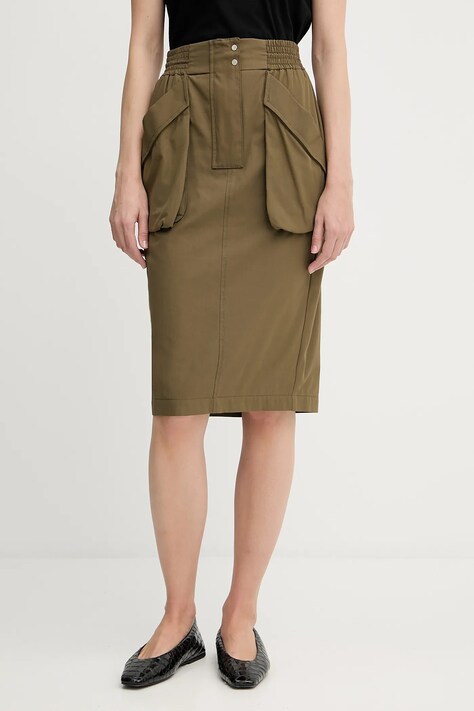 Pinko fustă din bumbac culoarea verde, midi, drept, 104703 A2ER