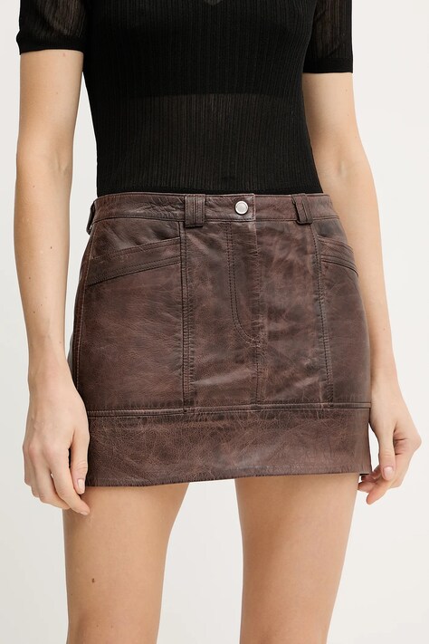 Pinko fustă de piele culoarea maro, mini, creion, 104957 A2I1