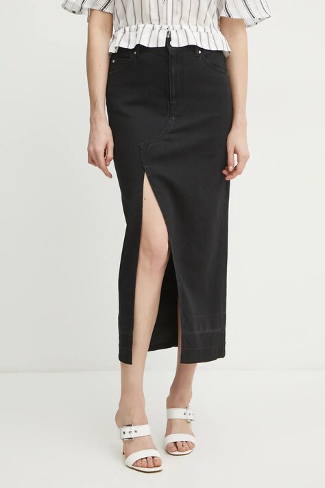 Pinko fusta jeans culoarea negru, midi, drept, 104628 A2GP