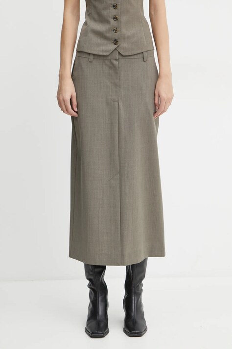 Samsoe Samsoe fusta din amestec de lana SATOVE culoarea gri, midi, drept, F24400133