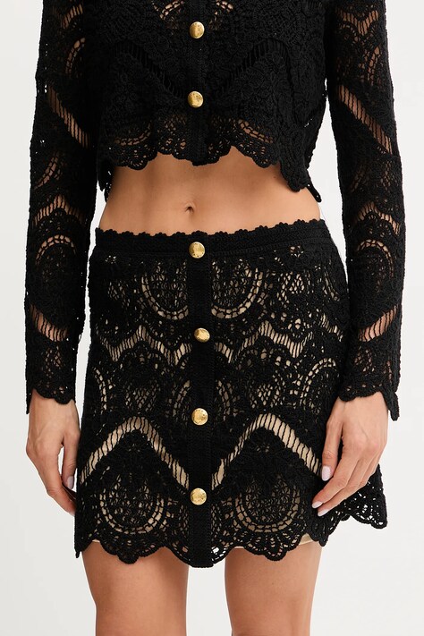 Pamučna suknja Twinset boja: crna, mini, širi se prema dolje, 251TS3095