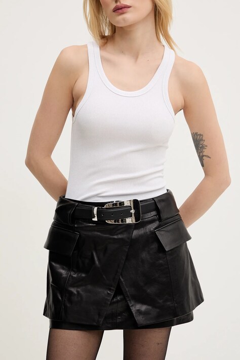 IRO fusta de piele culoarea negru, mini, drept, WP31YORI
