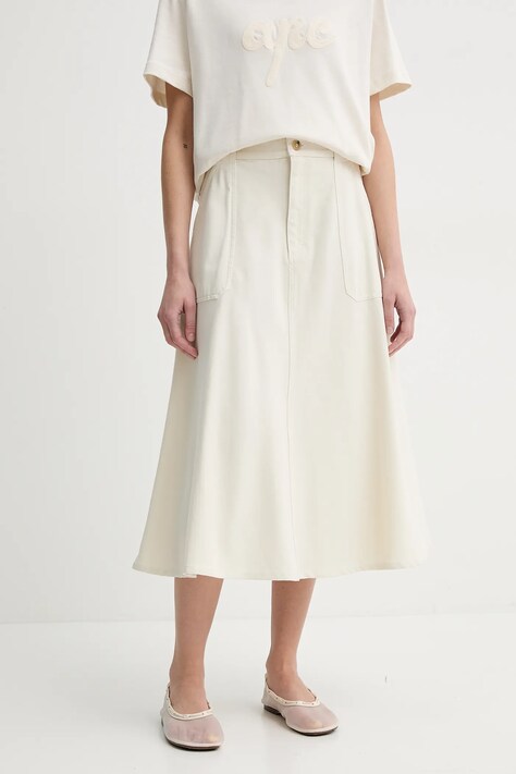 A.P.C. fustă din bumbac jupe laurie culoarea bej, midi, evazati, COGBJ.F06410