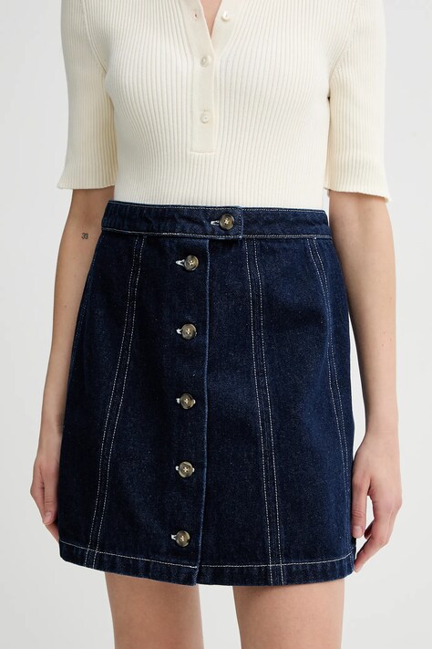 Rifľová sukňa A.P.C. jupe pipa tmavomodrá farba, mini, áčkový strih, COHJI.F06459
