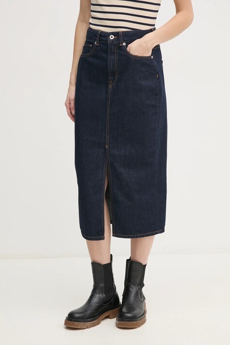 Pepe Jeans fusta jeans MIDI SKIRT HW culoarea albastru marin, midi, drept, PL901186AB2