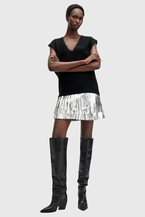 AllSaints fustă AISHA culoarea argintiu, mini, drept, W076RB