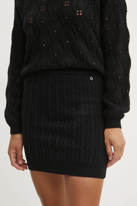 Guess fusta din amestec de lana SIENNA culoarea negru, mini, drept, W5RD0L Z37L1