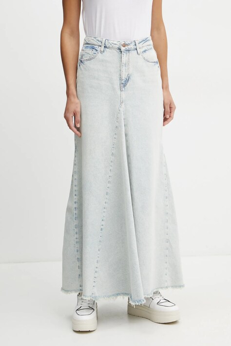 Guess spódnica jeansowa PANELED kolor niebieski maxi rozkloszowana W5RD95 D5LQ1