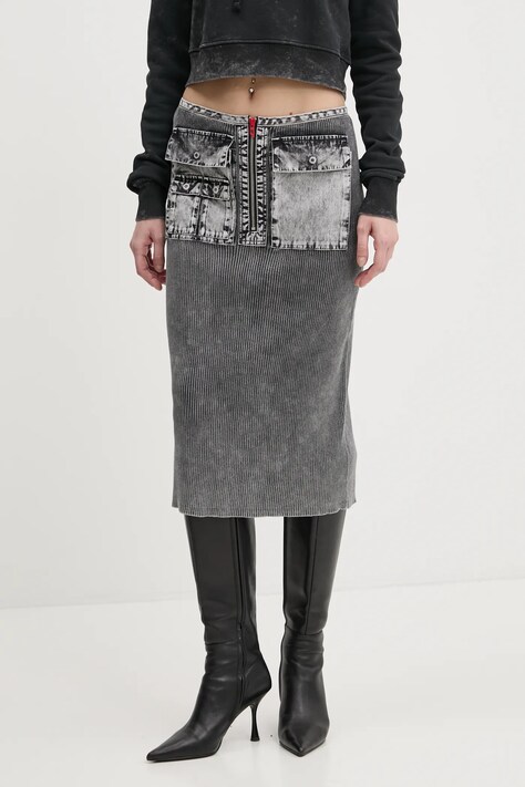 Diesel fusta din bumbac M-MERYN SKIRT culoarea gri, midi, creion, A17470.0QMAN