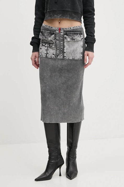 Бавовняна спідниця Diesel M-MERYN SKIRT колір сірий midi олівець A17470.0QMAN
