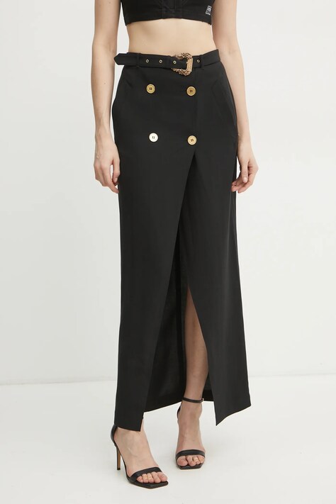 Versace Jeans Couture fustă din amestec de in culoarea negru, maxi, drept, 78HAE802 N0432