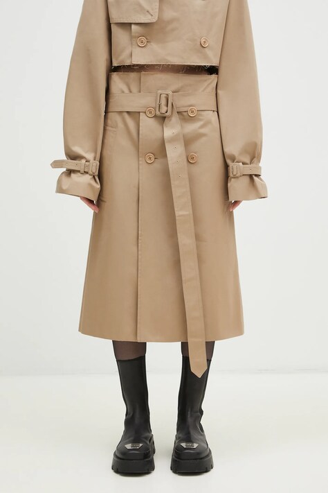VETEMENTS fusta din bumbac Deconstructed Trenchcoat culoarea bej, mini, drept, WA66SK400S