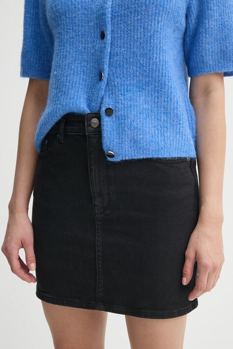 Gestuz fustă din denim culoarea negru, mini, evazată, 10909827