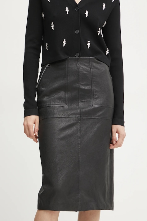 MAX&Co. fustă de piele culoarea negru, midi, creion, 2516401021200