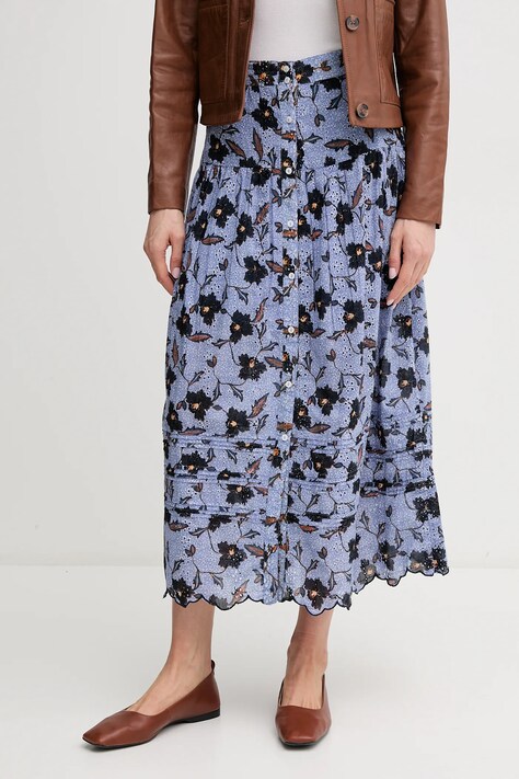Pepe Jeans spódnica bawełniana ENODIA kolor niebieski midi rozkloszowana PL901193