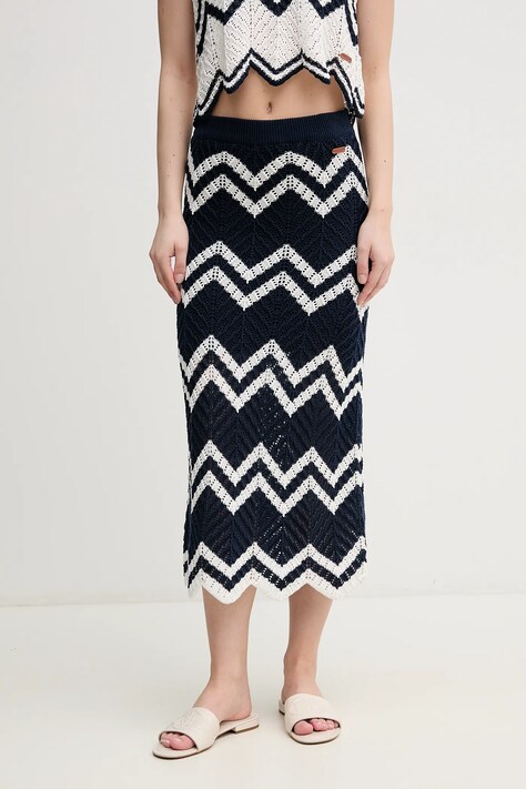 Sukňa Pepe Jeans OLLIE SKIRT tmavomodrá farba, midi, rovný strih, PL901205