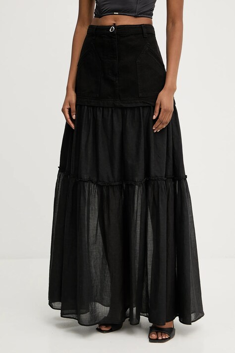 Pinko fustă din bumbac culoarea negru, maxi, evazati, 105252 A2MI