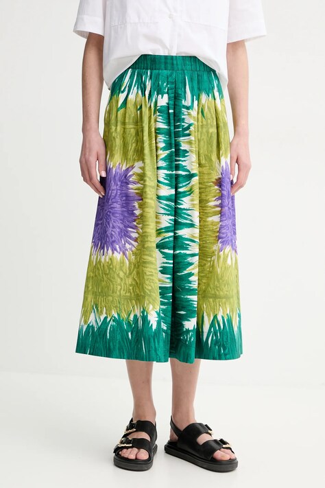 Bavlněná sukně Weekend Max Mara zelená barva, midi, áčková, 2515101036600