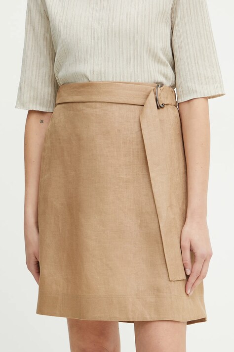 Lanena suknja Max Mara Leisure boja: smeđa, mini, ravna, 2516101018600