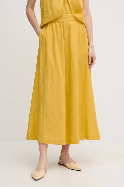 United Colors of Benetton fustă din in culoarea galben, midi, evazati, 4AGHD004L