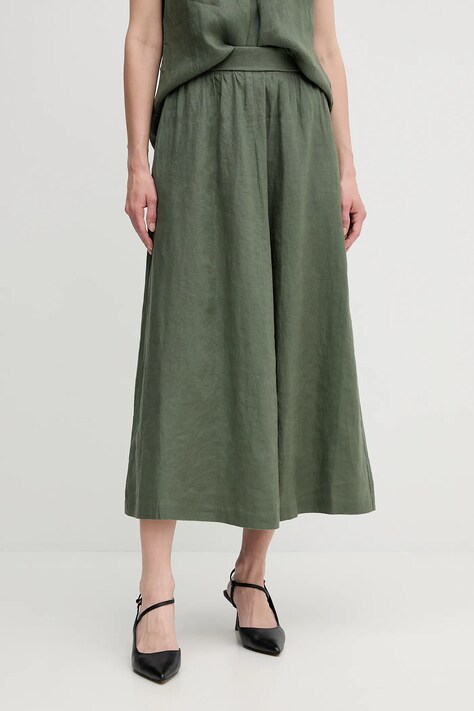 Lněná sukně United Colors of Benetton zelená barva, midi, áčková, 4AGHD004L