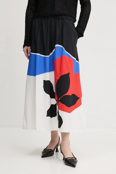 Pamučna suknja Desigual FLOR ONDAS_LACROIX boja: crna, maxi, širi se prema dolje, 25SWFW14