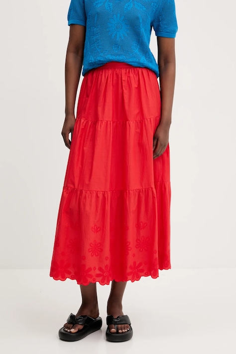 Desigual fustă din bumbac TOLSTOI culoarea rosu, maxi, evazati, 25SWFW01