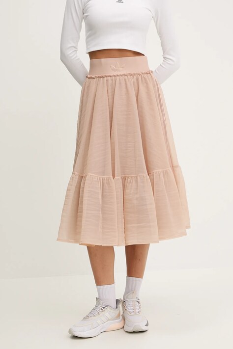 Sukňa adidas Originals Waistband Tulle Maxi Skirt oranžová farba, midi, áčkový strih, JJ0903