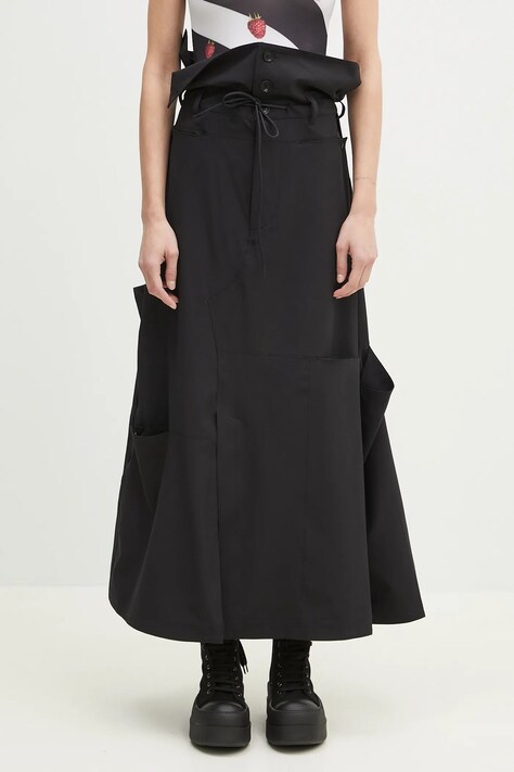 Suknja Y-3 Vented Skirt boja: crna, maxi, širi se prema dolje, JD1477