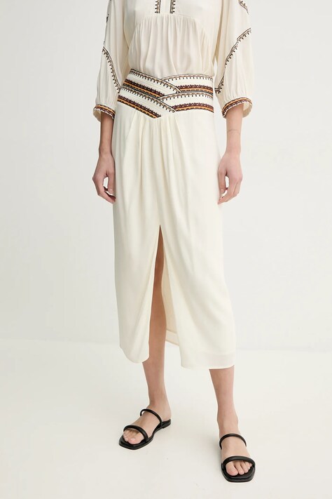 BA&SH fusta TALKIE culoarea bej, midi, drept, 1E25TALK
