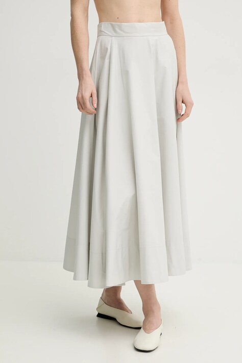Remain fustă din bumbac culoarea gri, maxi, evazati, 5024912689