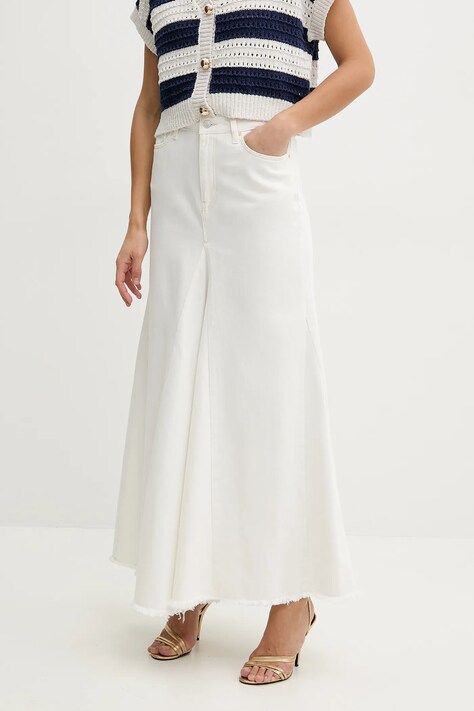 Guess fusta din bumbac culoarea bej, midi, evazati, W5GD95 D5N92