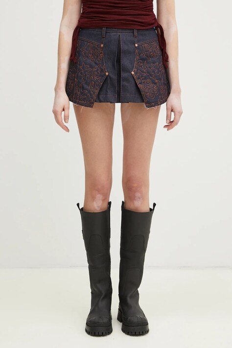 Andersson Bell denim skirt Embroidery Panel Pleated Denim navy blue color apa795w