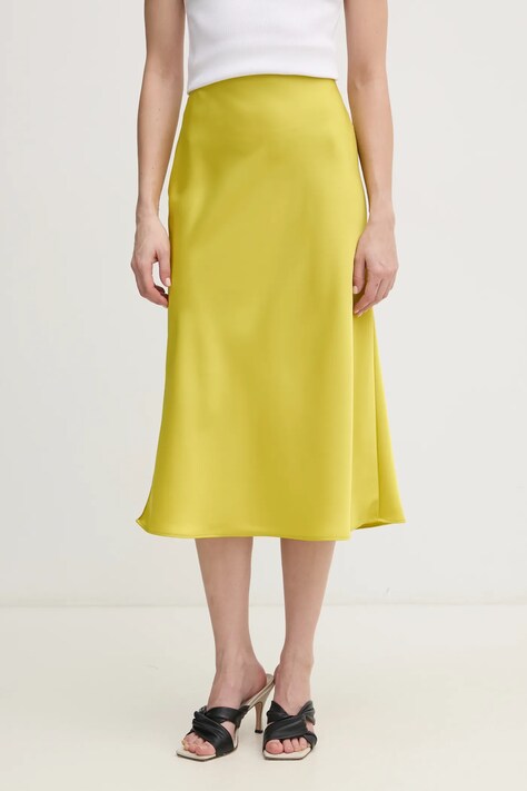 Calvin Klein fusta culoarea galben, midi, evazati, LV044B608G