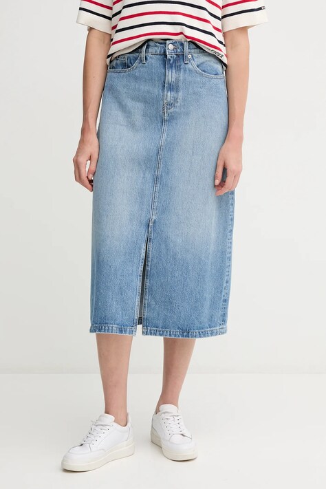 Tommy Hilfiger fustă din denim midi, drept, WW0WW45501