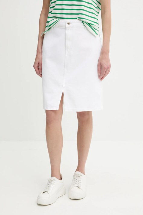 Tommy Hilfiger fustă din bumbac culoarea alb, mini, creion, WW0WW44391
