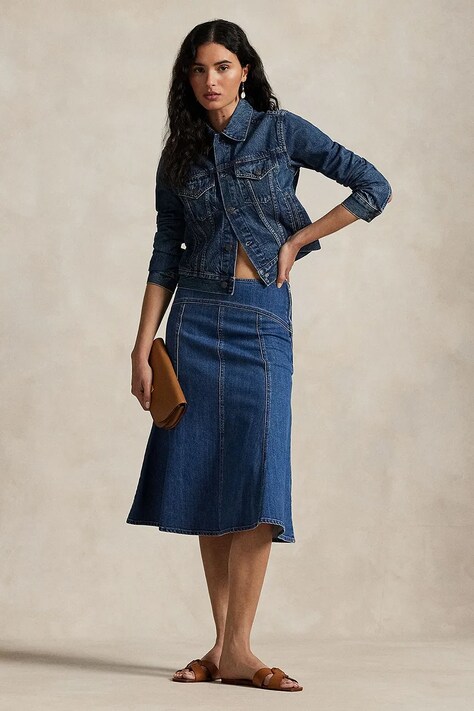 Хлопковая джинсовая юбка Polo Ralph Lauren midi расклешённая 211964731