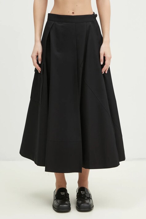 Хлопковая юбка Undercover Skirt цвет чёрный maxi расклешённая UP1E1601