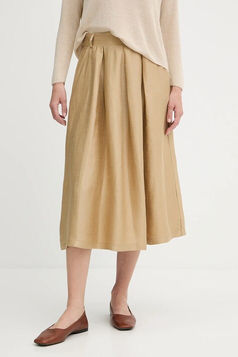 Suknja s dodatkom lana La Petite Française JOSEPHINE boja: zelena, midi, širi se prema dolje, JOSEPHINE