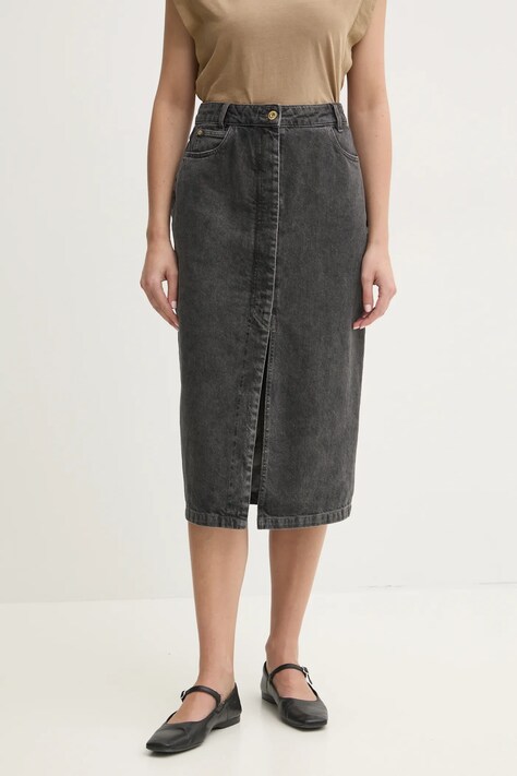 Sessun fusta jeans culoarea gri, midi, drept, 23506006