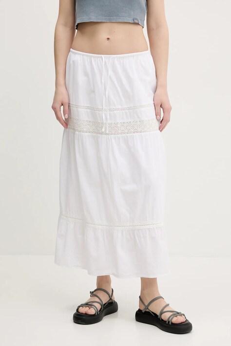 Hollister Co. fusta din bumbac culoarea alb, maxi, drept, KI343-5038