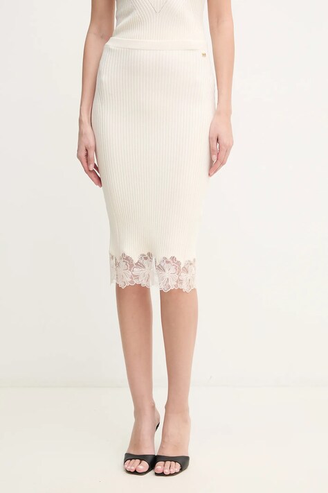 Marciano Guess fustă CANDICE culoarea bej, midi, drept, 5GGD17 5872Z