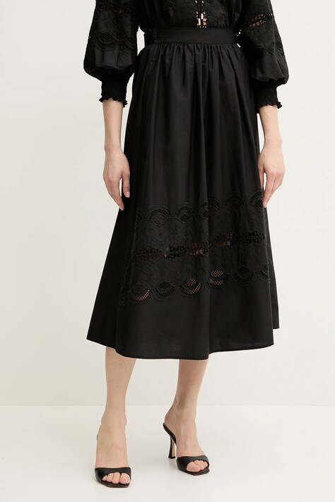 Liu Jo fustă din bumbac culoarea negru, midi, evazati, WA5258.T4853