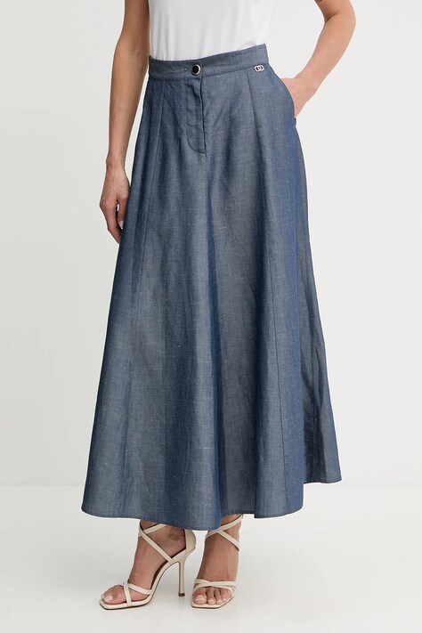 Φούστα από λινό μείγμα Liu Jo χρώμα: μπλε, WA5353.T4818