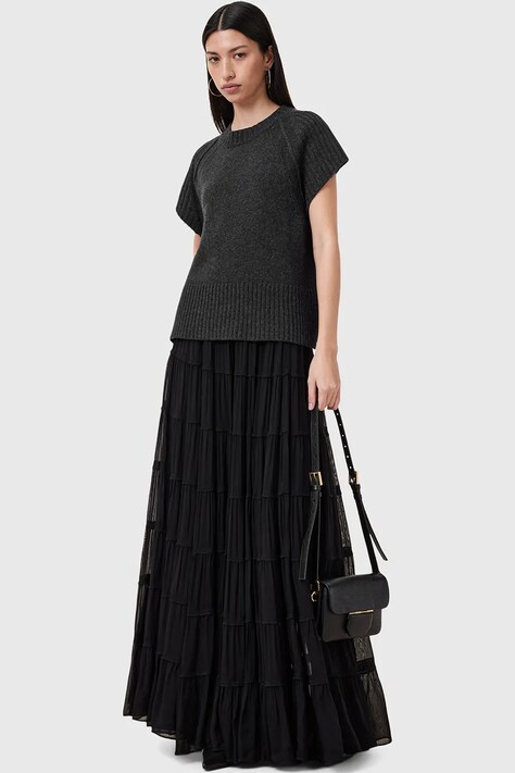 Пола AllSaints EVA в черно дълга разкроена W061RC